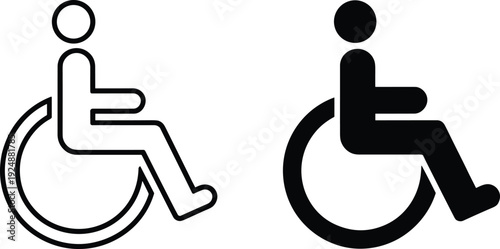 Wheelchair Accessibility Icon Set with Disabled Mobility Symbols, Handicap Sign Outline and Solid Style for Inclusive Access, Medical Support and Public Facility Design