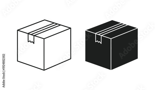 Two cube boxes in black and white line art on for packaging or shipping concepts