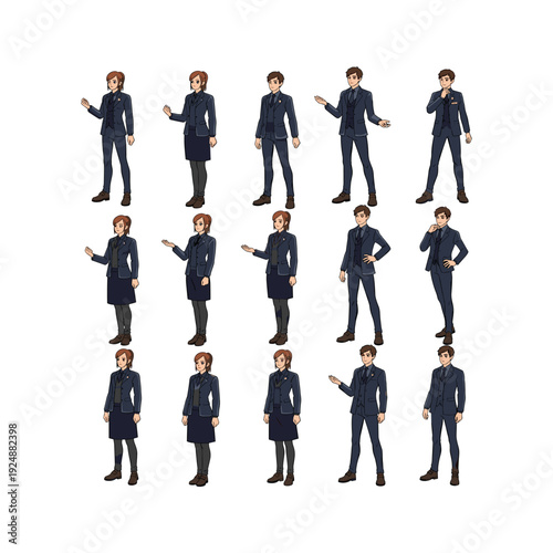 Diverse business people in various poses and gestures on white background