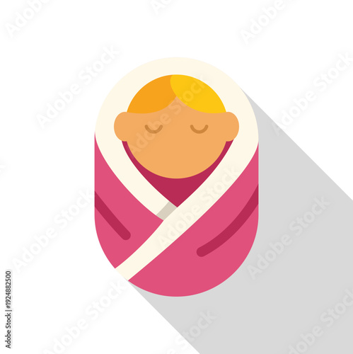 Baby icon with flat design style showing a sleeping newborn swaddled in pink