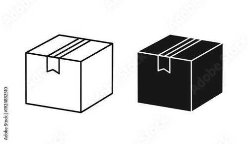 Two boxes one white and one black with tape and labels on top