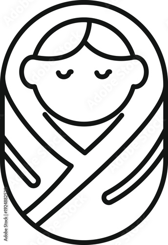 Baby swaddled comfortably, representing newborn care and childhood innocence icon