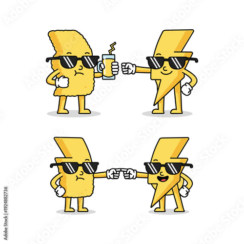 Cartoon lemons with sunglasses toasting and shaking hands in a friendly gesture