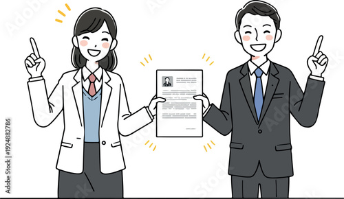 Smiling Business People Holding Resume With Success Pointers