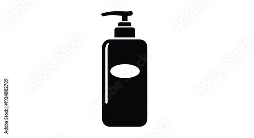 Simple black icon depicting a pump bottle for liquid soap or lotion