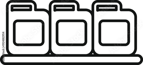 Outline icon representing multiple plastic jerrycan containers for fuel or chemicals