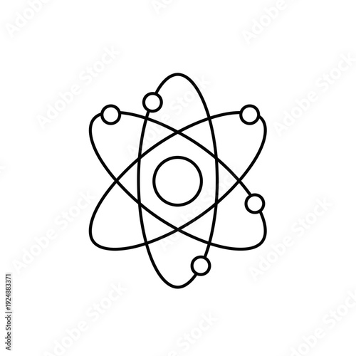 Atomic structure diagram with nucleus and orbiting electrons.
