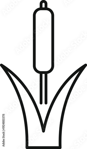 Simple line drawing of a cattail growing from green leaves