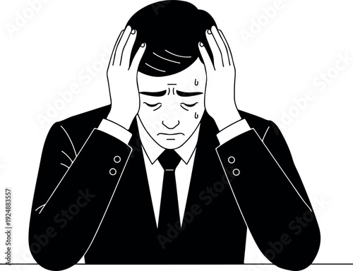 Stressed Businessman Holding Head White Background Flat Design