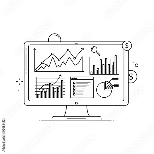 Computer screen displaying financial charts and graphs analysis.