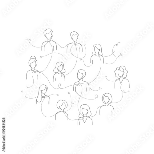Connected people network illustration abstract line art.