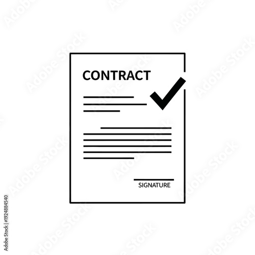Contract document with check mark and signature line.