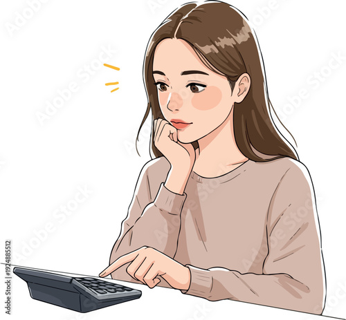 Woman Calculating Numbers On Calculator With Thinking Pose