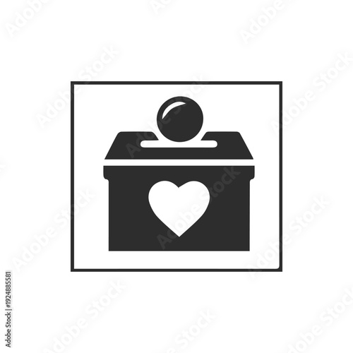 Minimalist donation box icon with a heart for charity and giving