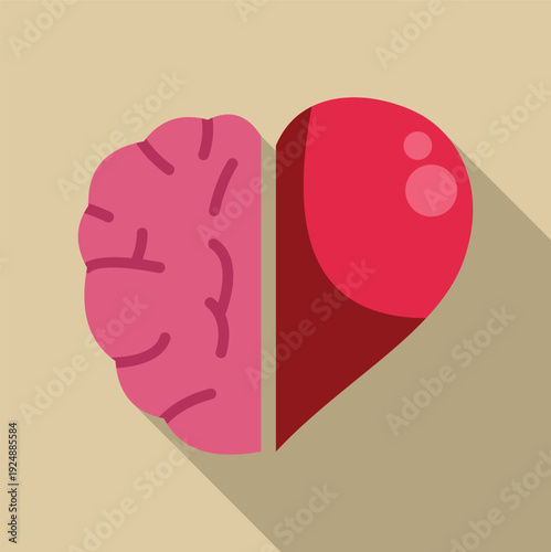 Pink brain and red heart combining to represent logic and emotion balance