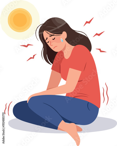 Woman Feeling Sick Under Hot Sun Vector Illustration