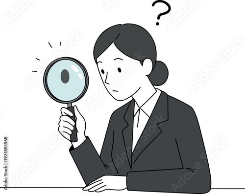 Woman In Suit Magnifying Glass Question Mark Illustration