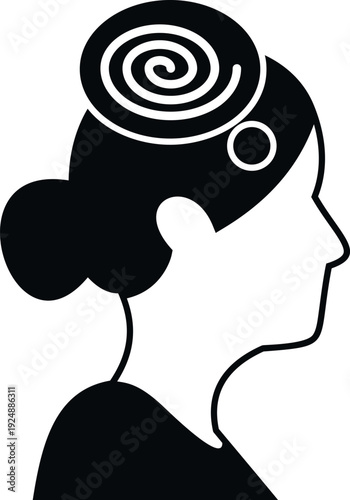 Woman profile showing a spiral in her head, representing confusion, dizziness, and vertigo