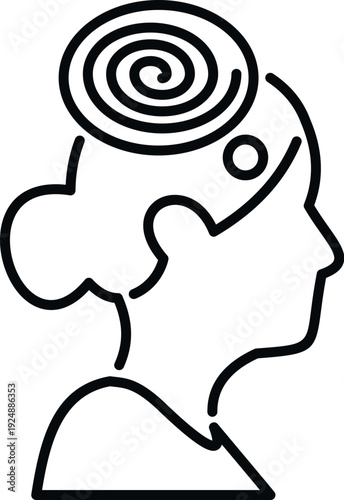 Woman's head with a spiral symbolizing mental health issues, dizziness, and headache