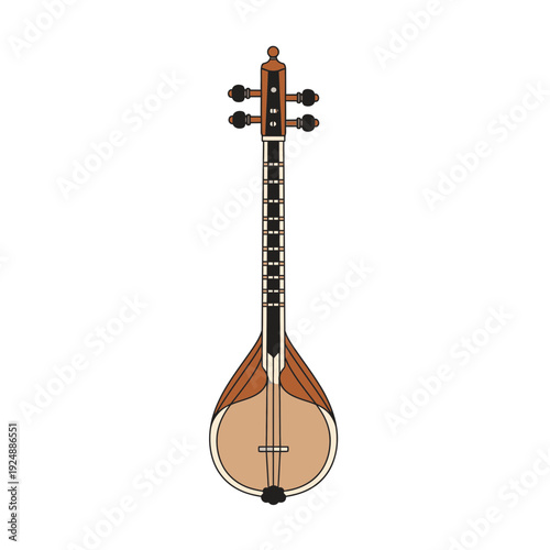 Traditional indian tanpura musical instrument with long neck and round body