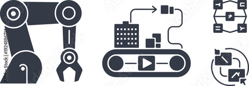 A collection of industrial and technological icons on a white background