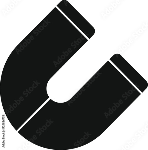 U shaped magnet showing magnetic force and attraction concept in black and white style