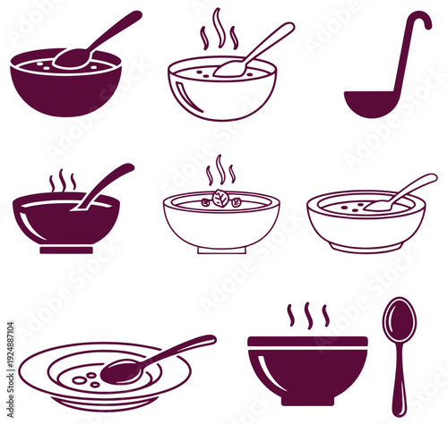 Bowl and spoon icons for food and drink illustrations
