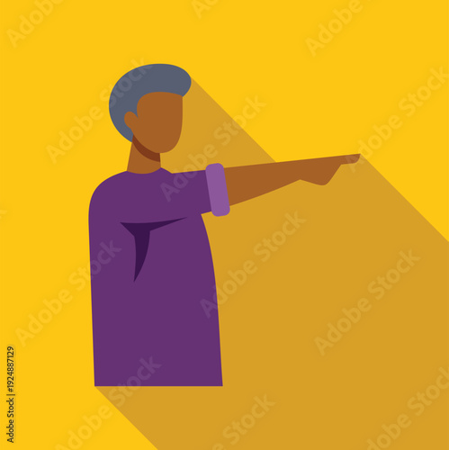 Dark skinned person pointing finger, showing direction or giving instruction on yellow background