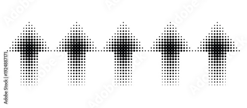Directional Arrow Set with Halftone Patterns and Gradient Dots, vector illustration collection showing circular arrow designs, navigation and motion indicators, gradient dot effects, dynamic graphics,