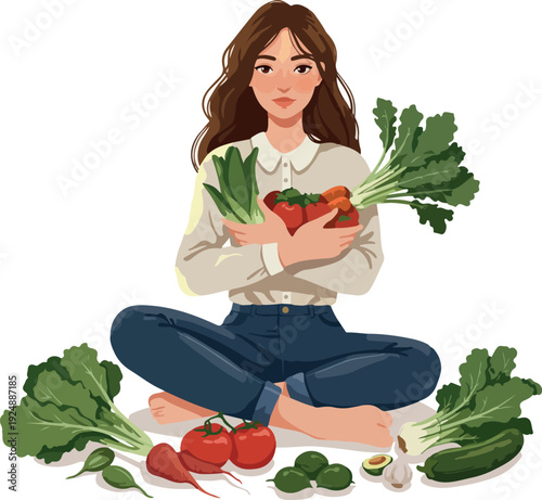 Young Woman Holding Healthy Fresh Vegetables Isolated White Background