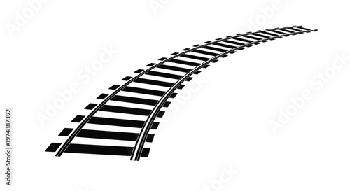 A curved railway track depicted in a stark black and white illustration