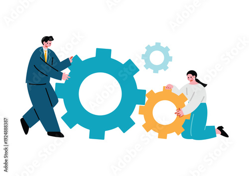 歯車を合わせるビジネスマン