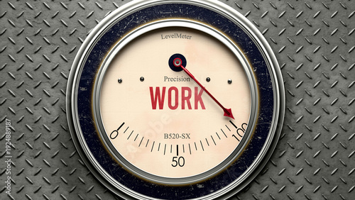 Work that is hitting a full scale, showing a very high level of work, overload of it, too much of it. Maximum value, off the charts.  ,3d illustration