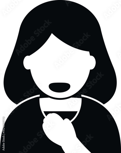 Woman head and torso silhouette holding and tasting a glass of beverage