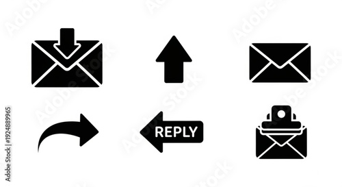 Email icons set illustrating communication and messaging actions in a digital interface