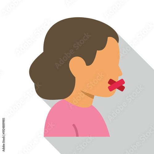 Woman's mouth taped shut representing a lack of freedom of speech and oppression