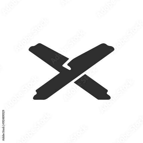 Minimalist Black Adhesive Tape X Mark Icon on a Clean White Background