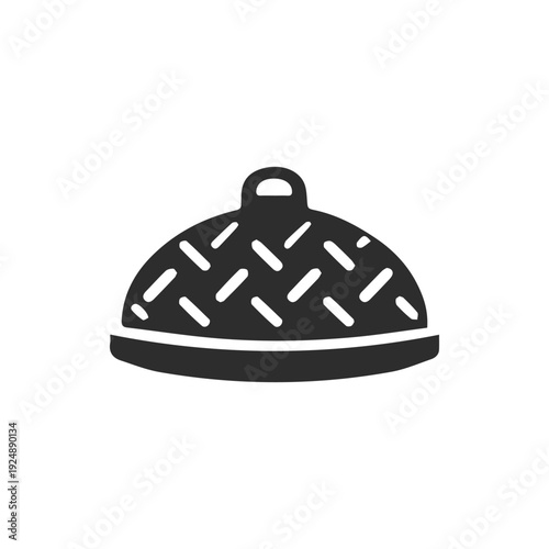 Minimalist Black Woven Food Cover Cloche Icon for Culinary Design