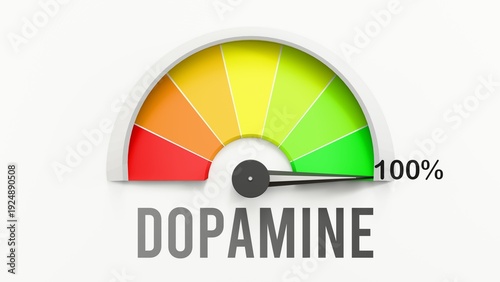 Dopamine meter showing high values of dopamine. Increasing and rising dopamine, reaching full, off the charts. Maximum amount of dopamine. No AI, made by humans for humans. ,3d illustration