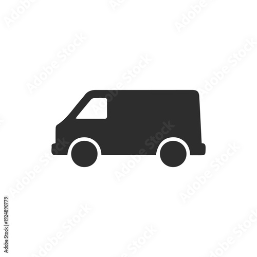 Simple Black Cargo Van Icon Isolated on White Background Vector Art