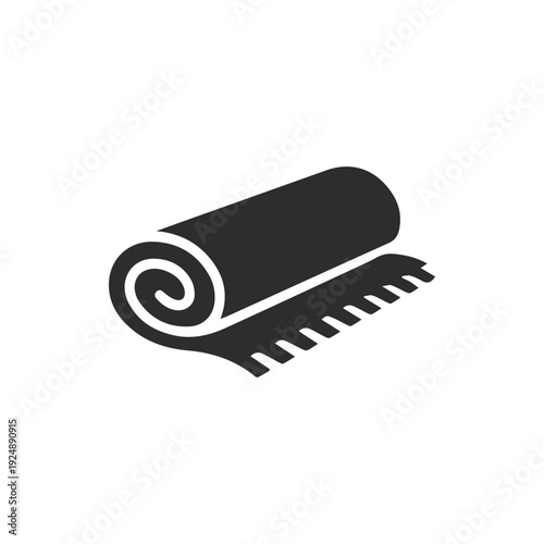 Minimalist Glyph Icon of a Rolled Fringed Rug on a White Background