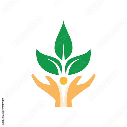 Vibrant green plant growing in nurturing hands symbolizing eco friendly growth