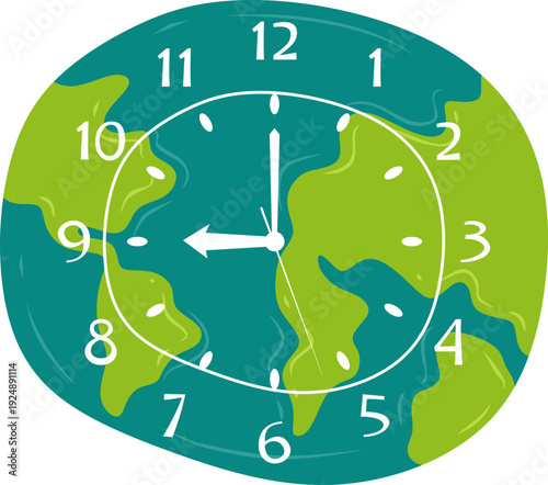Clock Face With Earth Illustration