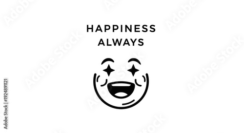 Happiness Always Text with Smiling Face Emoji Graphic