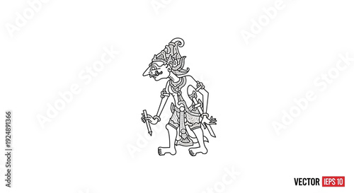 Indonesian Wayang Kulit Puppet Character Outline