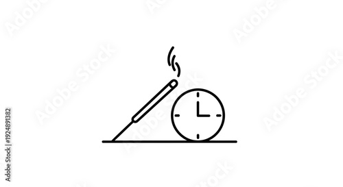 Incense Stick Burning Next to Clock Icon, Time Concept, Relaxation, Meditation