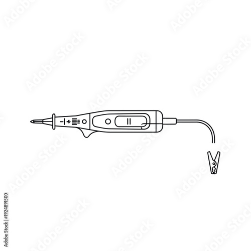 Automotive circuit tester vector icon, digital voltage probe with alligator clip, electrical diagnostic tool for car maintenance and repair
