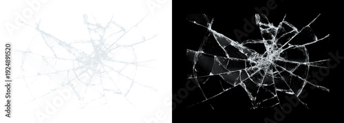 Photos Cracked glass shattered windowpane on white and black backgrounds