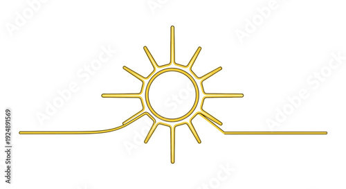 Golden Sunburst Line Art Icon, Minimalist Sun Emblem, Abstract Solar Symbol, Ray of Light