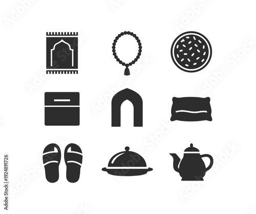Islamic Ramadan and Prayer Glyph Icon Set for Cultural Designs